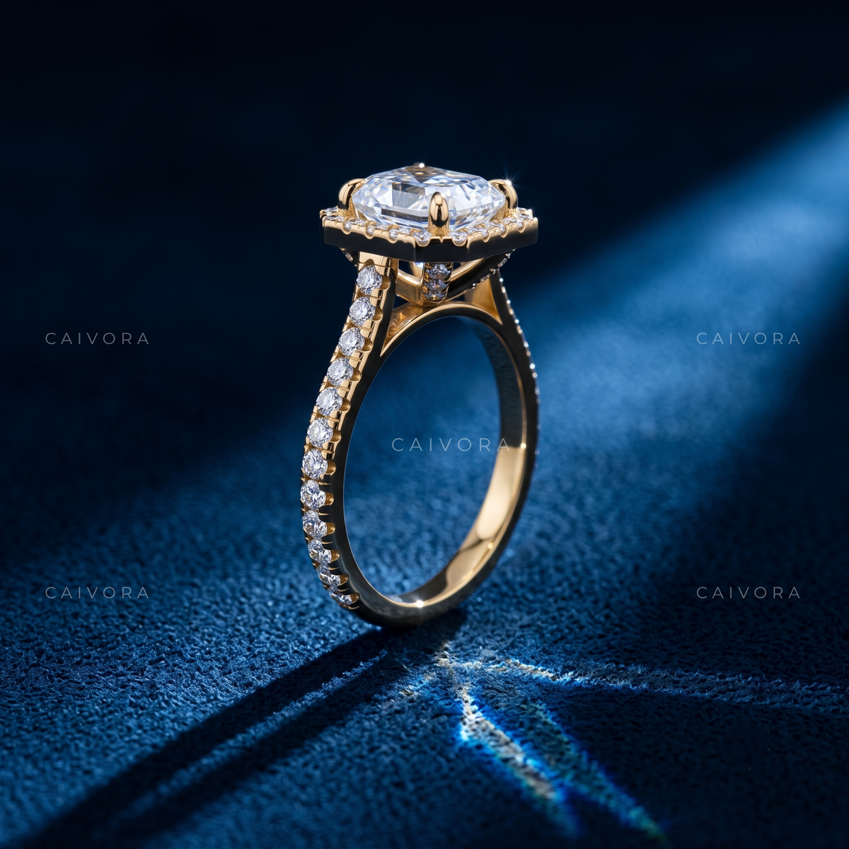 Vintage Halo Engagement Ring with Asscher Diamond & Pavé Accents