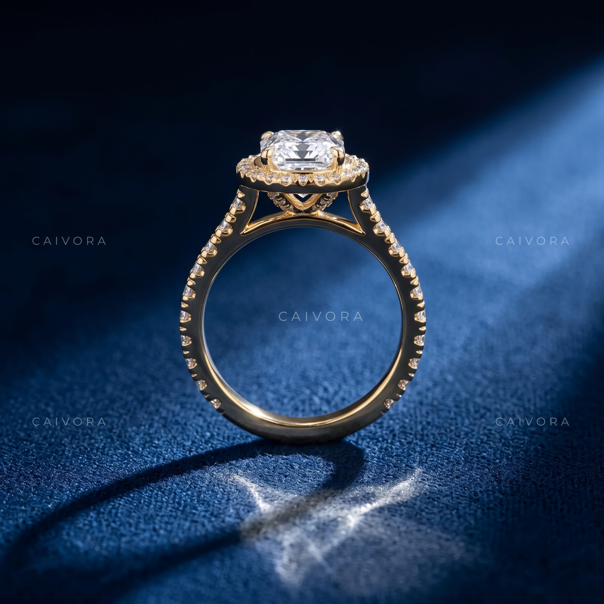 Classic Round Diamond Halo Engagement Ring with Pavé Accents
