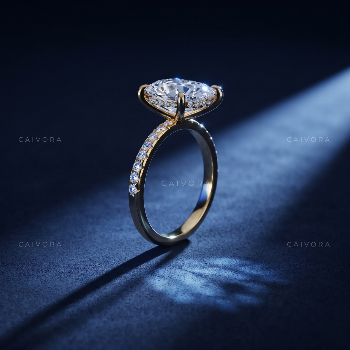 Marquise Cut Diamond Engagement Ring with Tapered Pave Band
