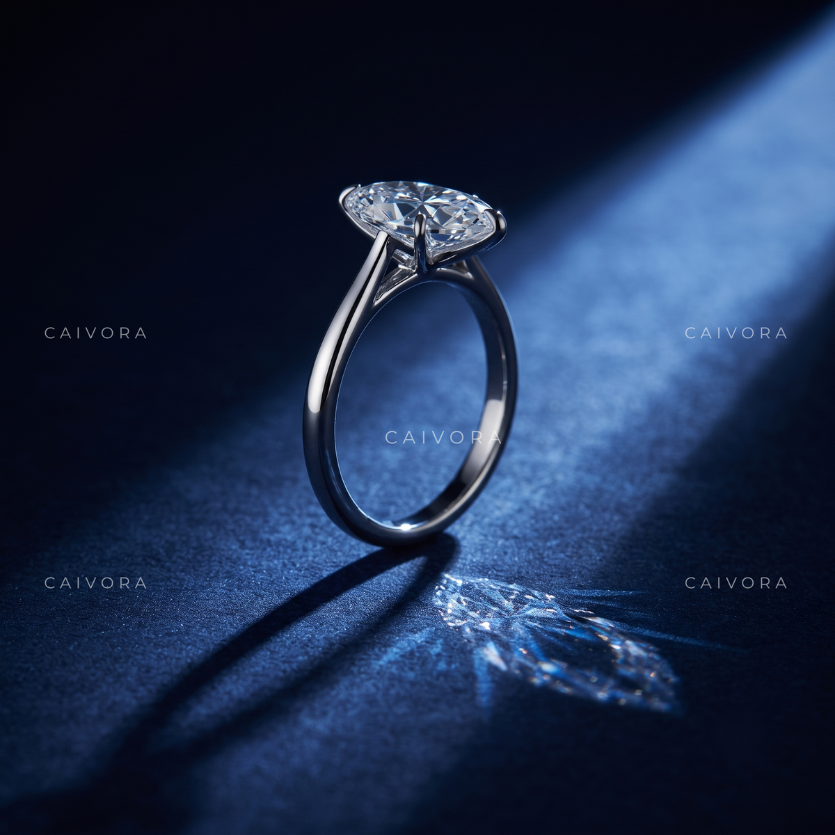 Distinctive Tapered Cathedral Engagement Ring with a Marquise Cut Diamond