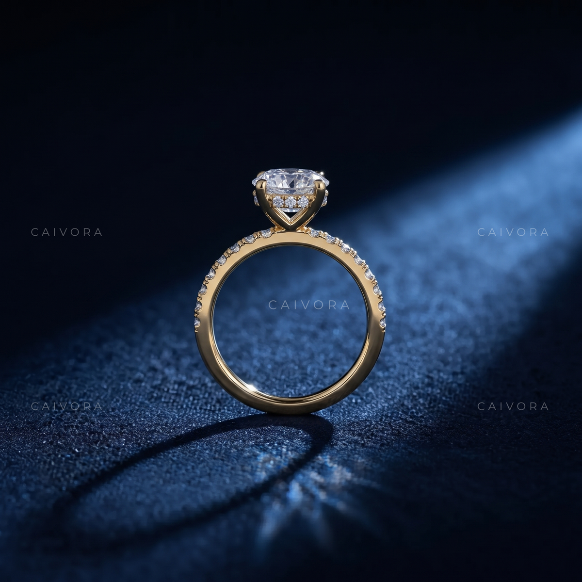 Portuguese cut Diamond Engagement Ring with Delicate Pave Band
