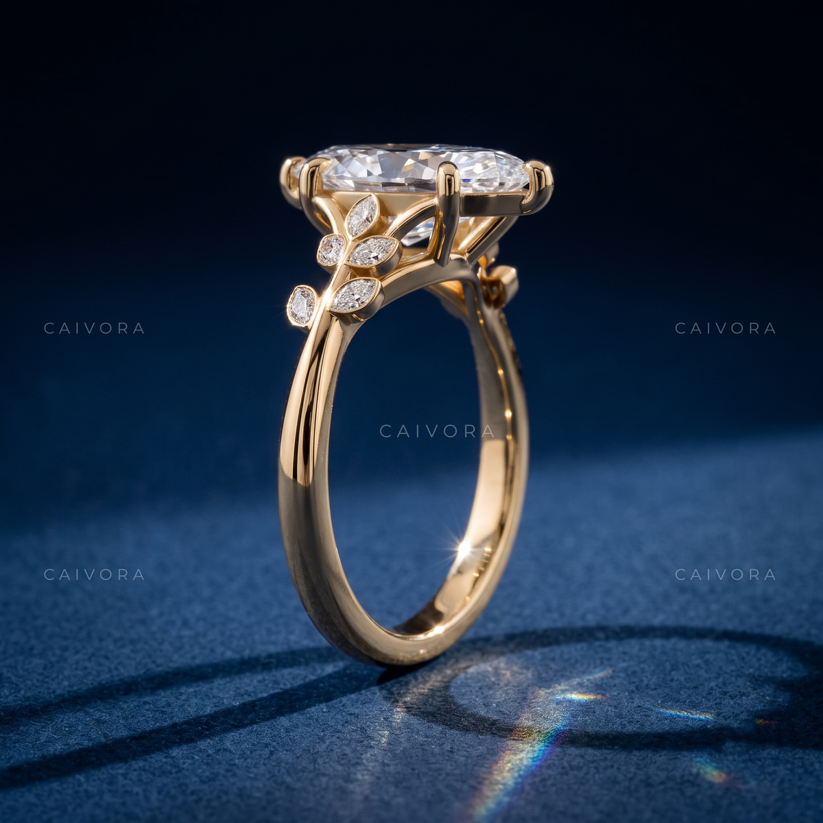 Marquise Cut Floral Engagement Ring with Diamond Accents