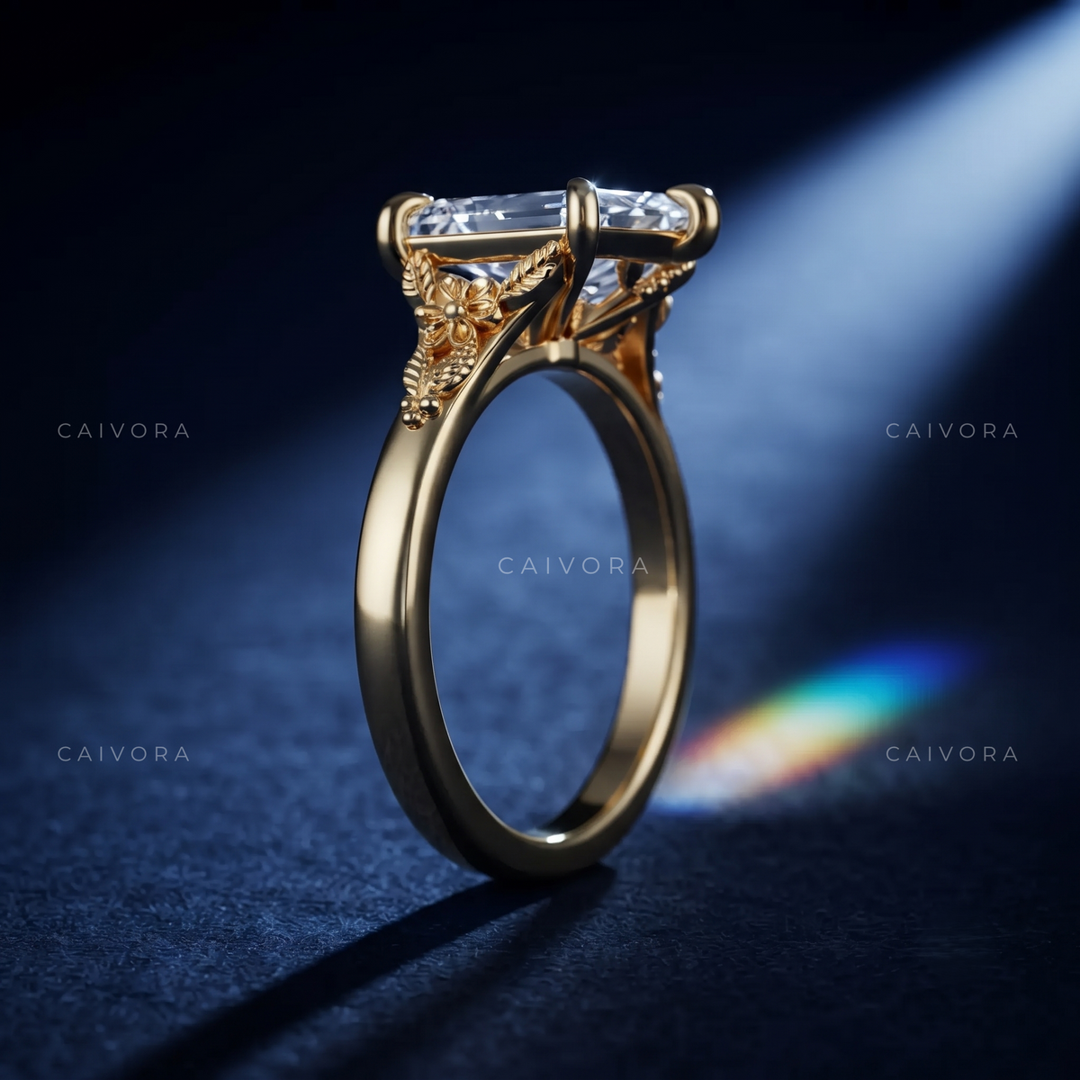 Aveline Sculpted Engagement Ring with an Elongated Hexagon Diamond