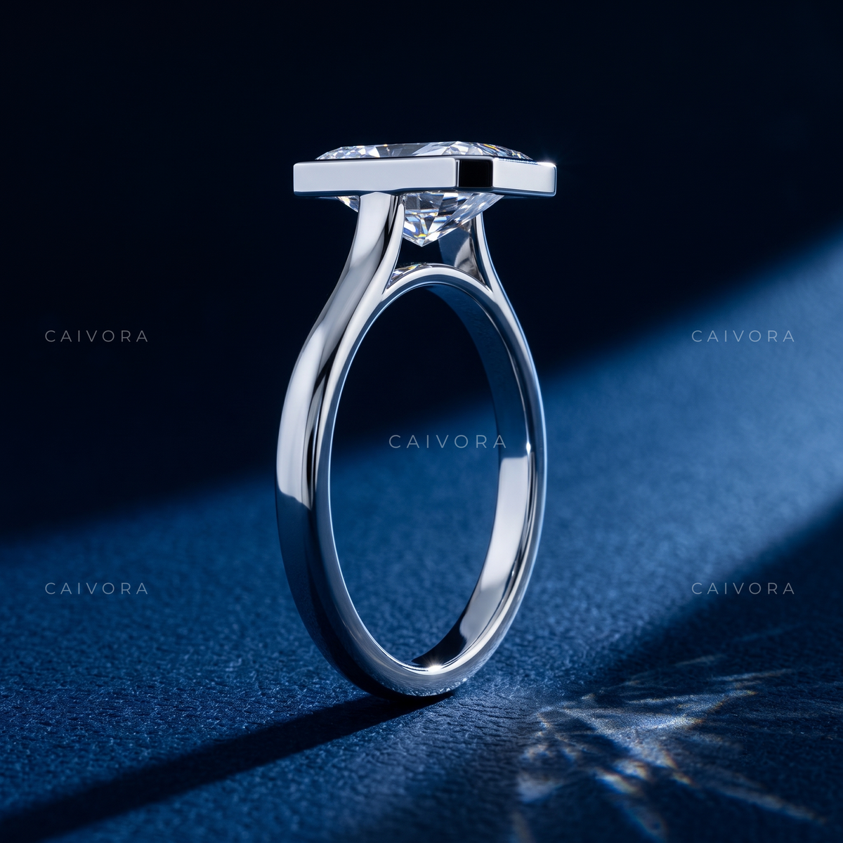 Radiant Diamond Bezel Solitaire Engagement Ring