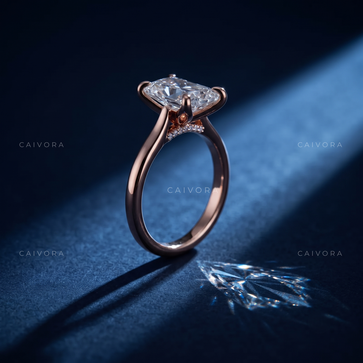 Hexagon Cut Hidden Halo Pavé Tulip Engagement Ring