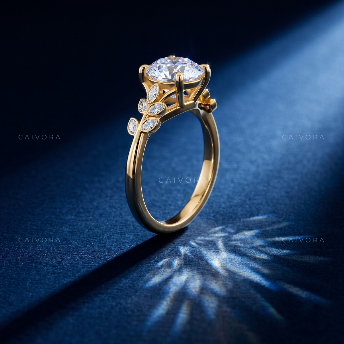 Round Diamond Floral Engagement Ring with Marquise Accents