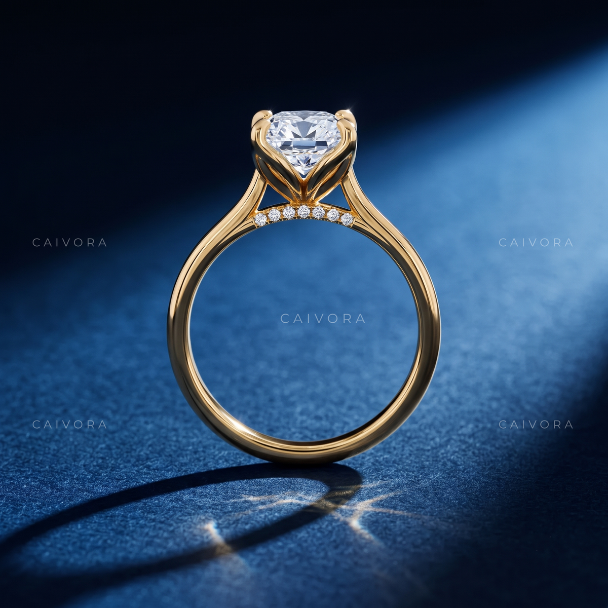 Cushion Cut Hidden Halo Pavé Tulip Engagement Ring