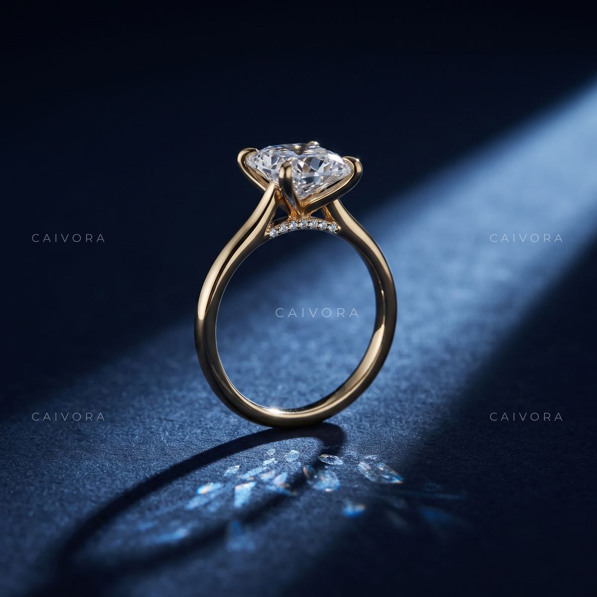 Old Mine Cut Hidden Halo Pavé Tulip Engagement Ring