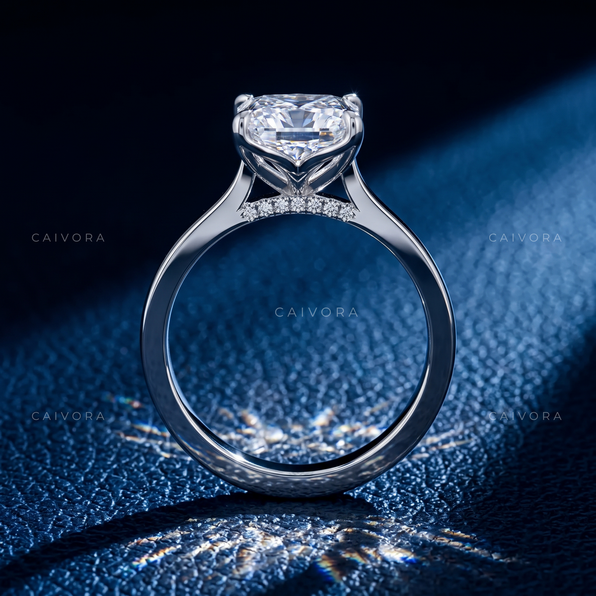 Radiant Cut Hidden Halo Pavé Tulip Engagement Ring