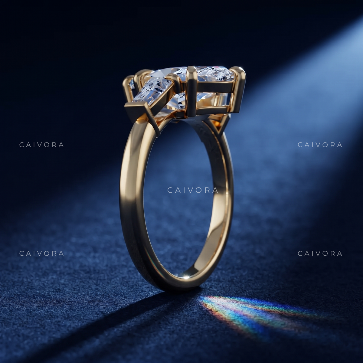 Sculpted Elegance with a Marquise Cut Center Diamond