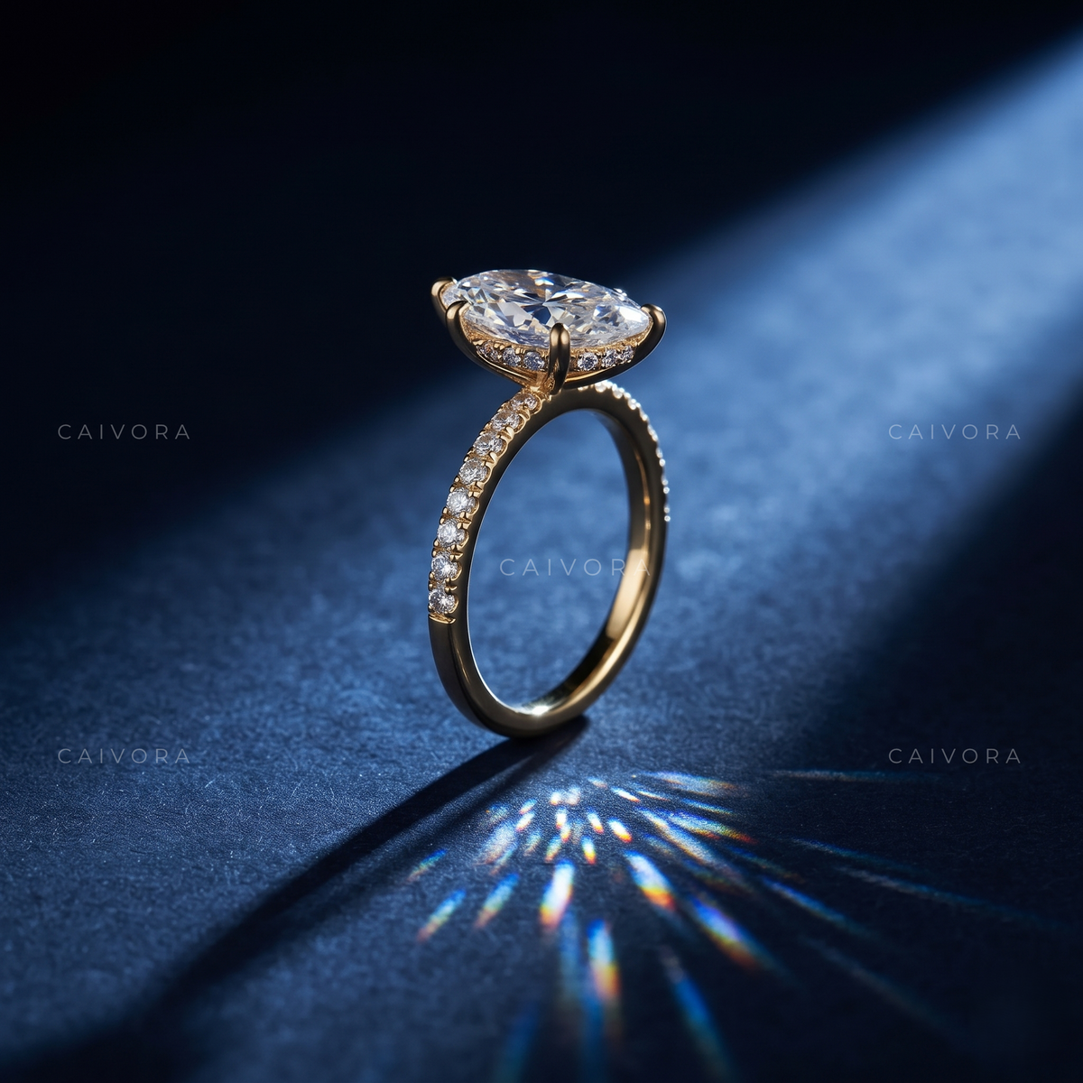Hexagon Cut Diamond Ring with Modern Pave Setting