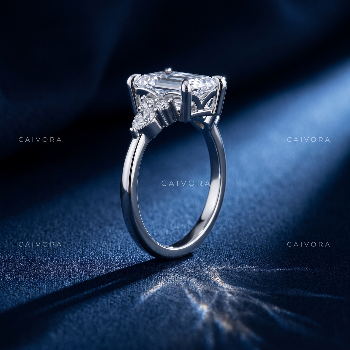 Modern Artisan Engagement Ring with a Hexagon Cut Center Diamond