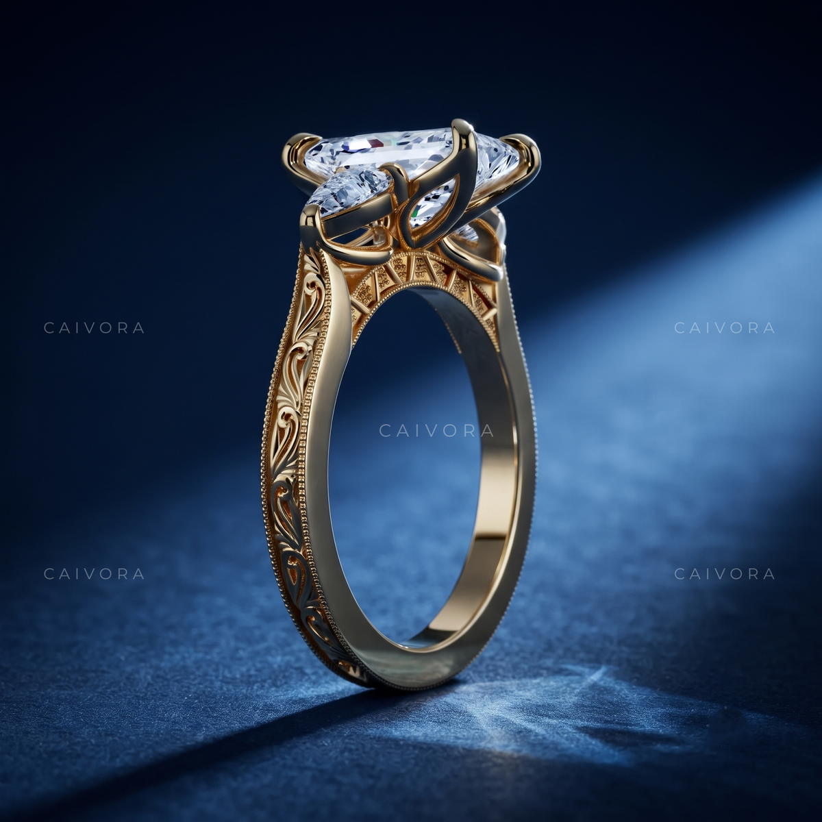 Radiant Cut Tulip Setting Engagement Ring with Diamond Accents