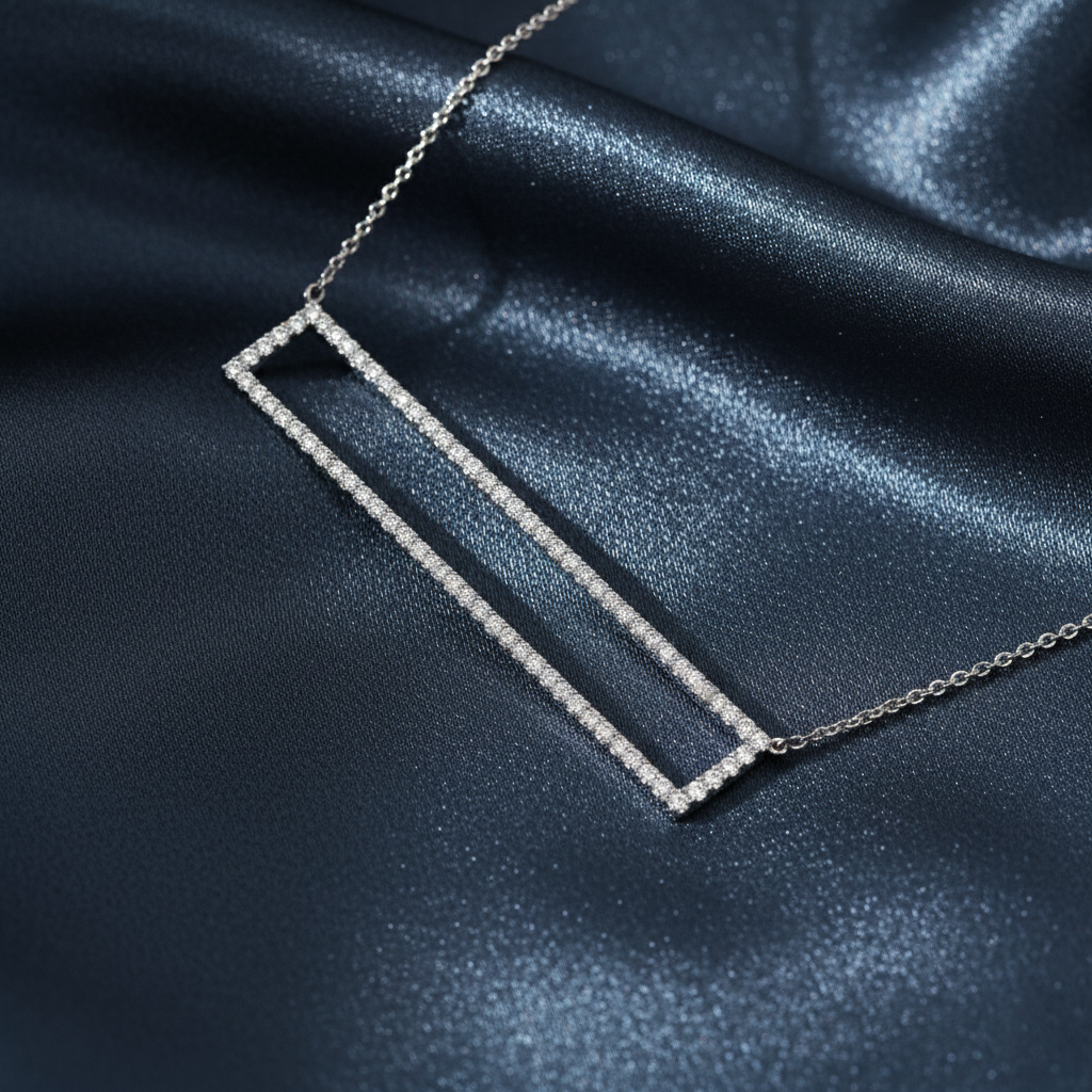 Most Popular Open Rectangle Diamond Pendant Necklace