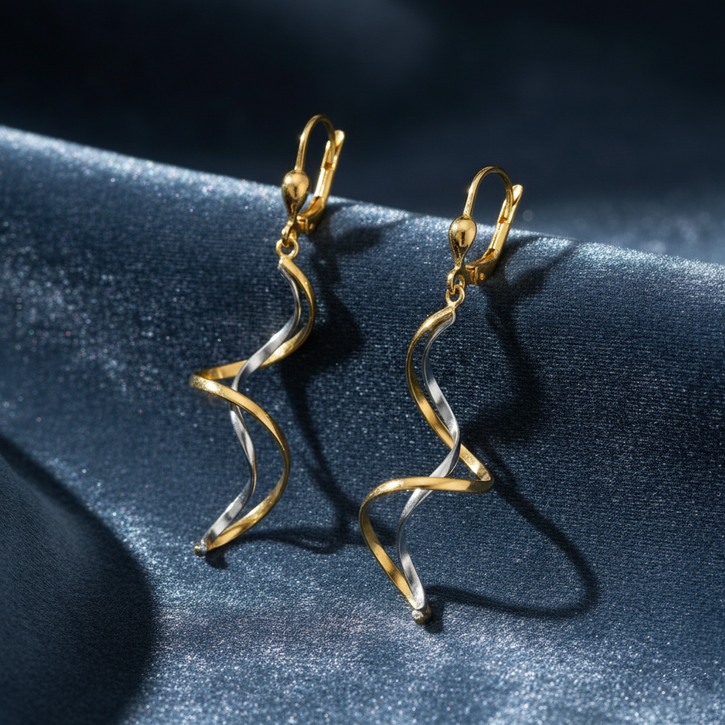 Striking Dual-Tone Spiral Drop Earrings