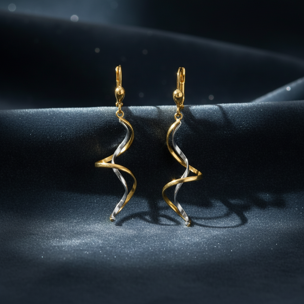 Striking Dual-Tone Spiral Drop Earrings