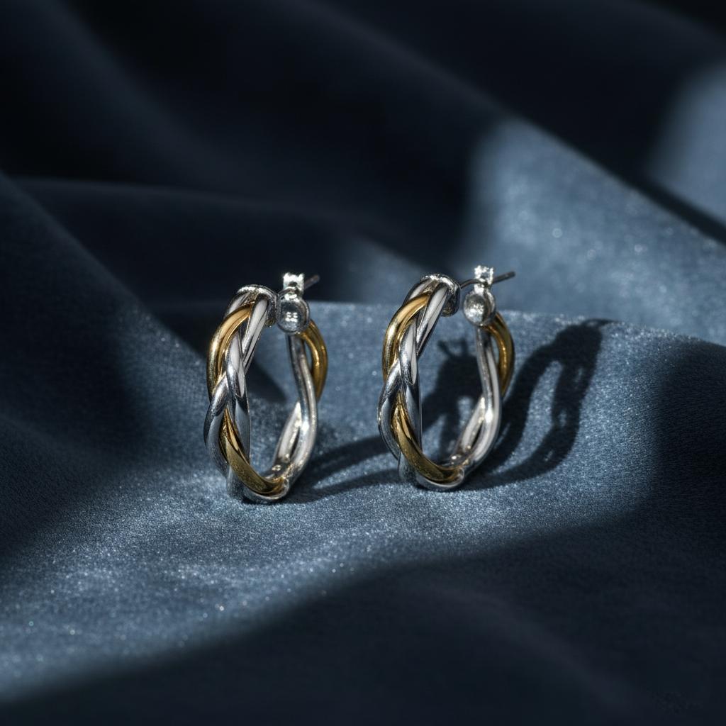 Statement Braided Two Tone Hoop Earrings