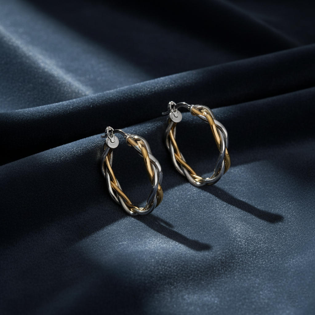 Statement Braided Two Tone Hoop Earrings