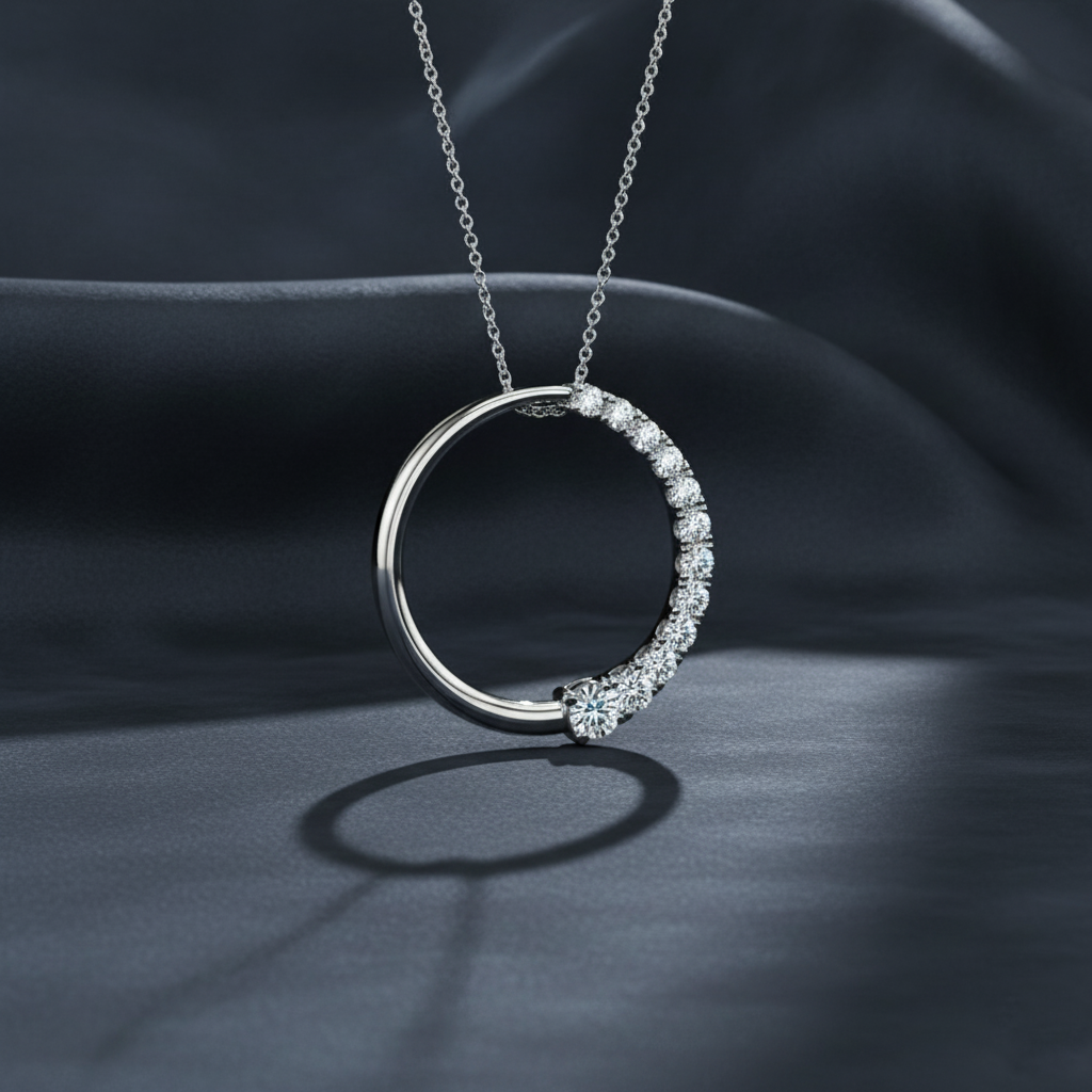 Delicate Diamond Circle Pendant Necklace
