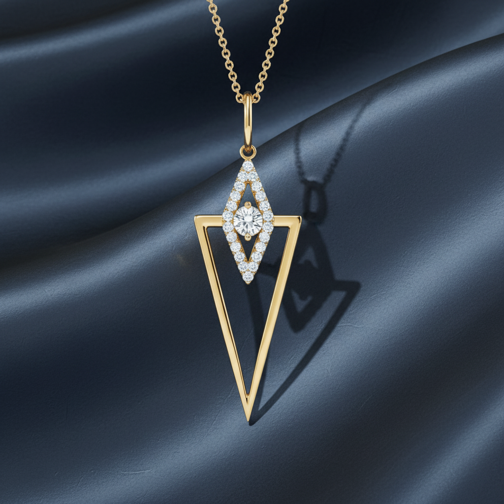 Stylish Yellow Gold Pave Triangle Pendant