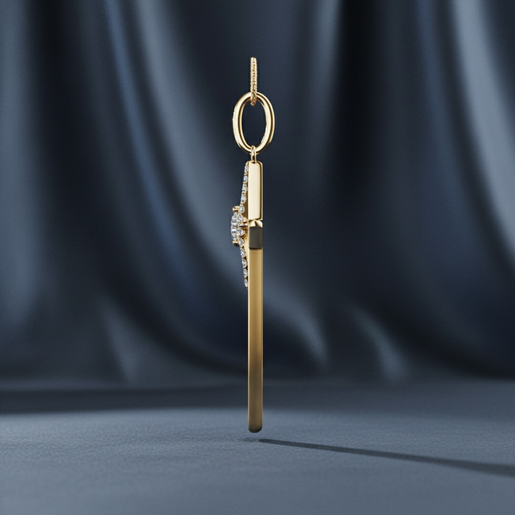 Stylish Yellow Gold Pave Triangle Pendant