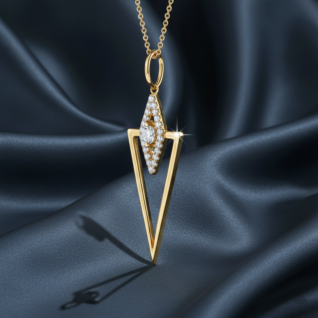 Stylish Yellow Gold Pave Triangle Pendant