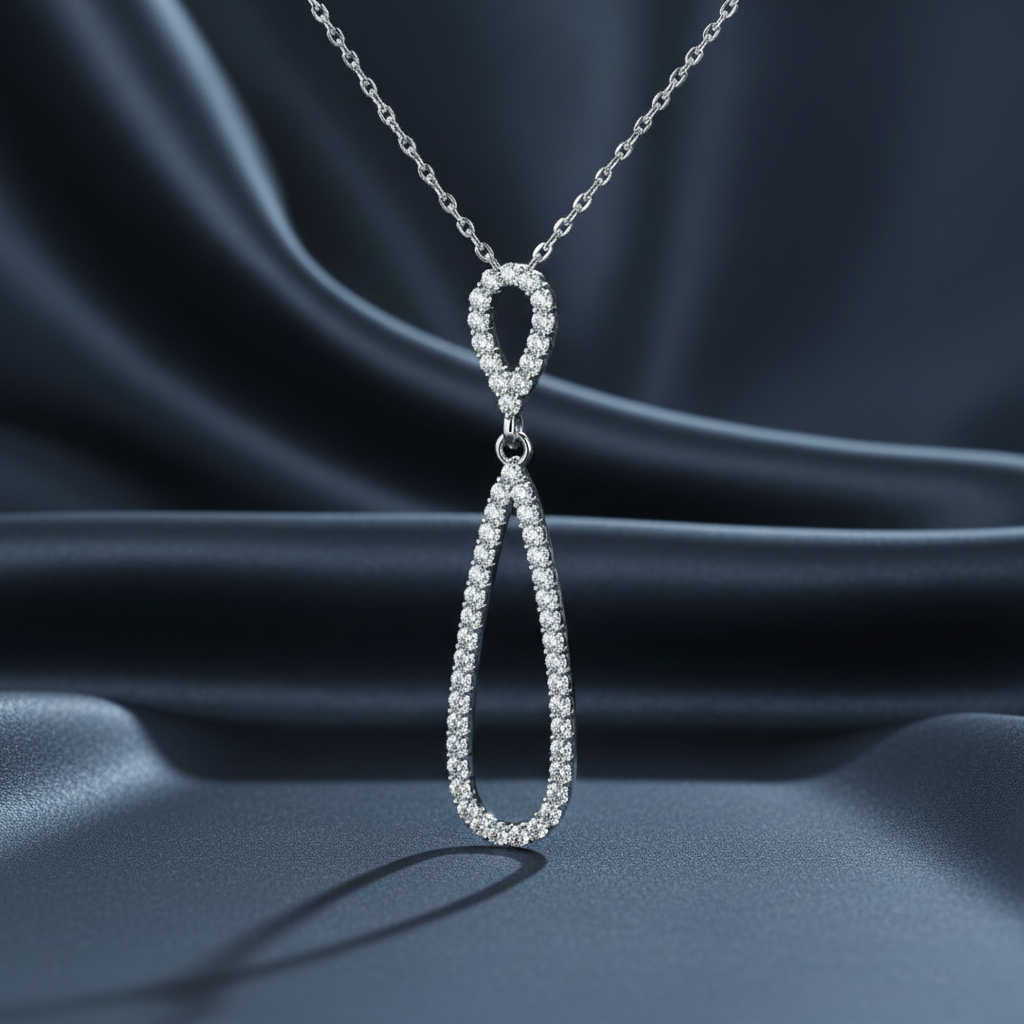 Minimalist Elongated Teardrop Diamond Pendant