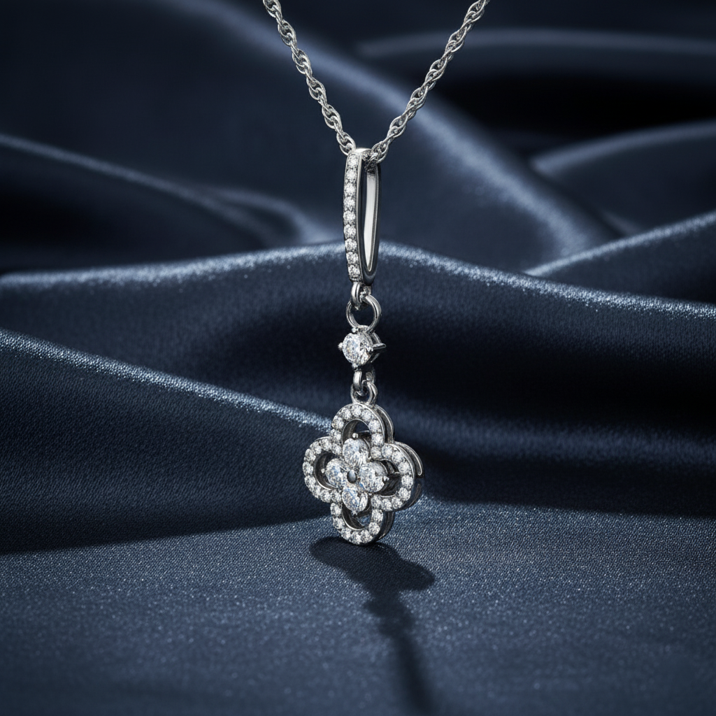 Exquisite Four Leaf Clover Diamond Pendant Necklace