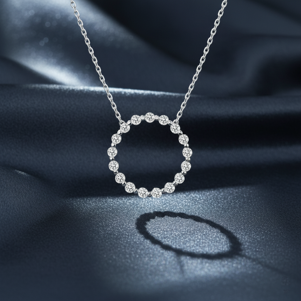 Sparkling Diamond Circle Pendant Necklace
