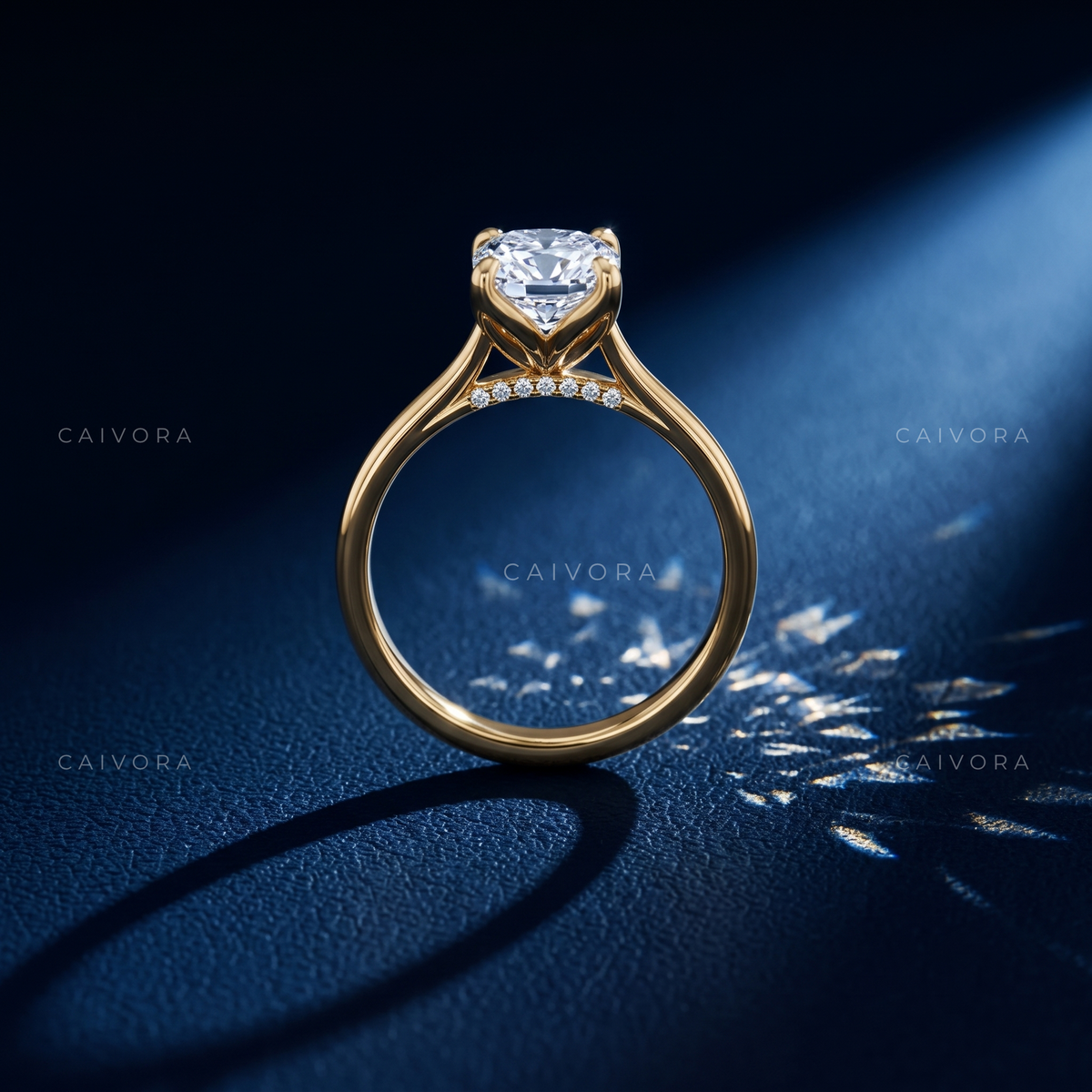 Elongated Cushion Cut Hidden Halo Pavé Tulip Engagement Ring