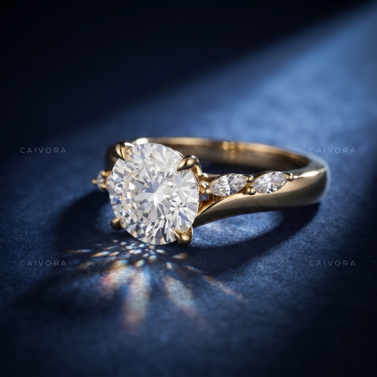 Round Cut Diamond Twist Engagement Ring with Hidden Halo