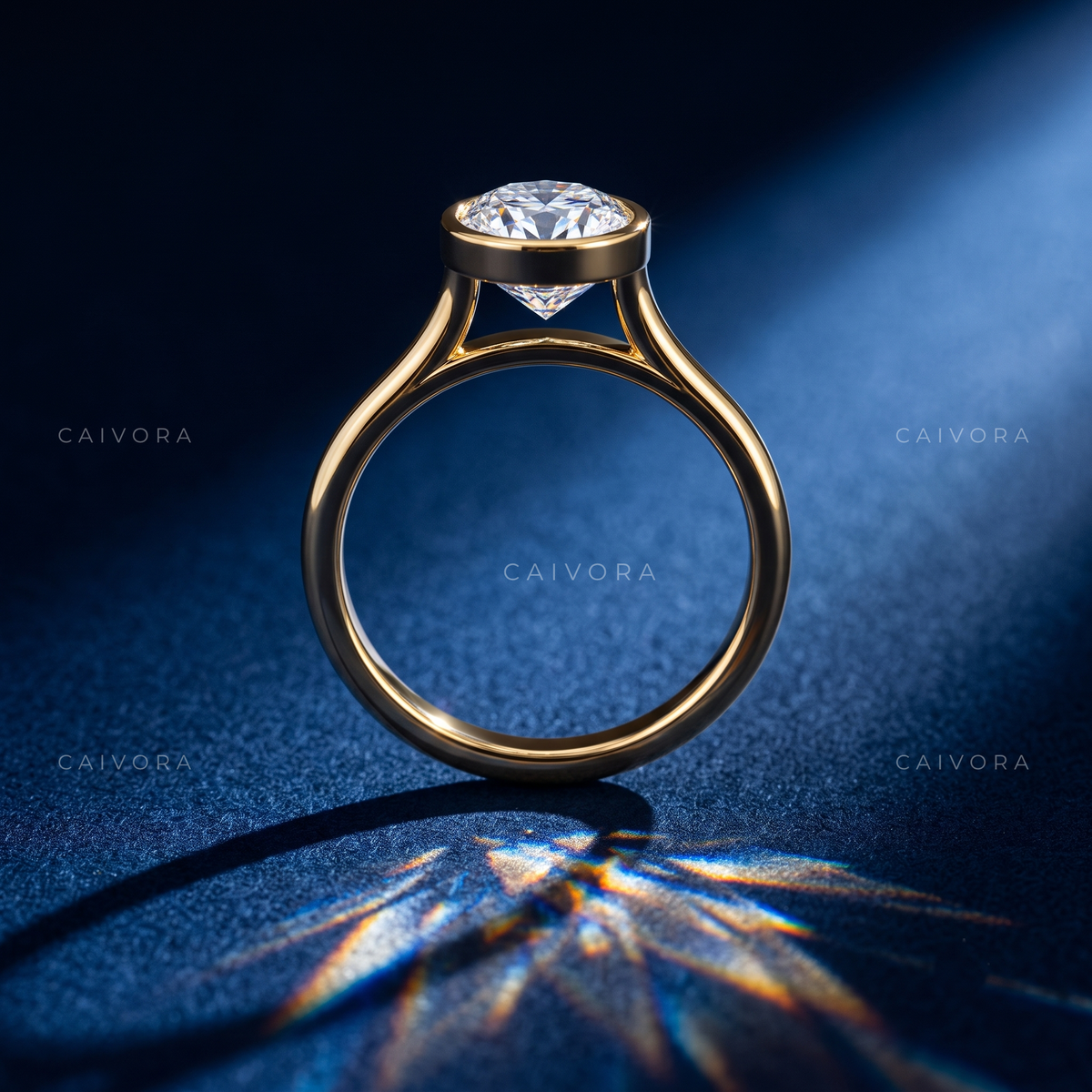 Elongated Cushion Diamond Bezel Set Engagement Ring