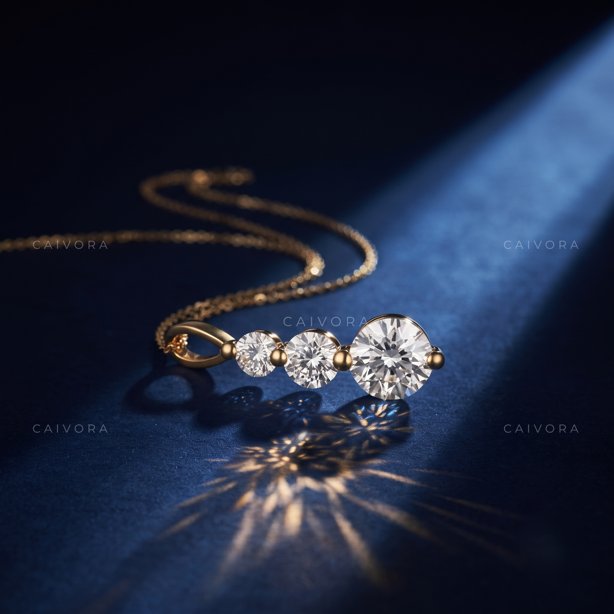 Three Stone Lab-Grown Diamond Past Present Future Pendant Necklace