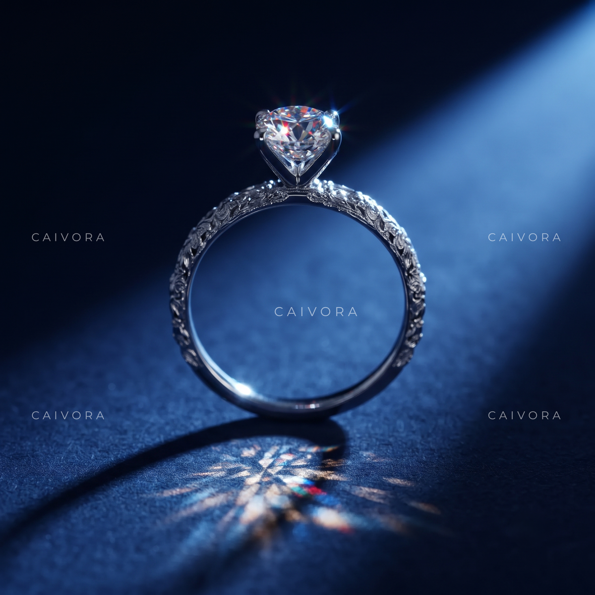 Elongated Cushion Cut Floral Solitaire Engagement Ring