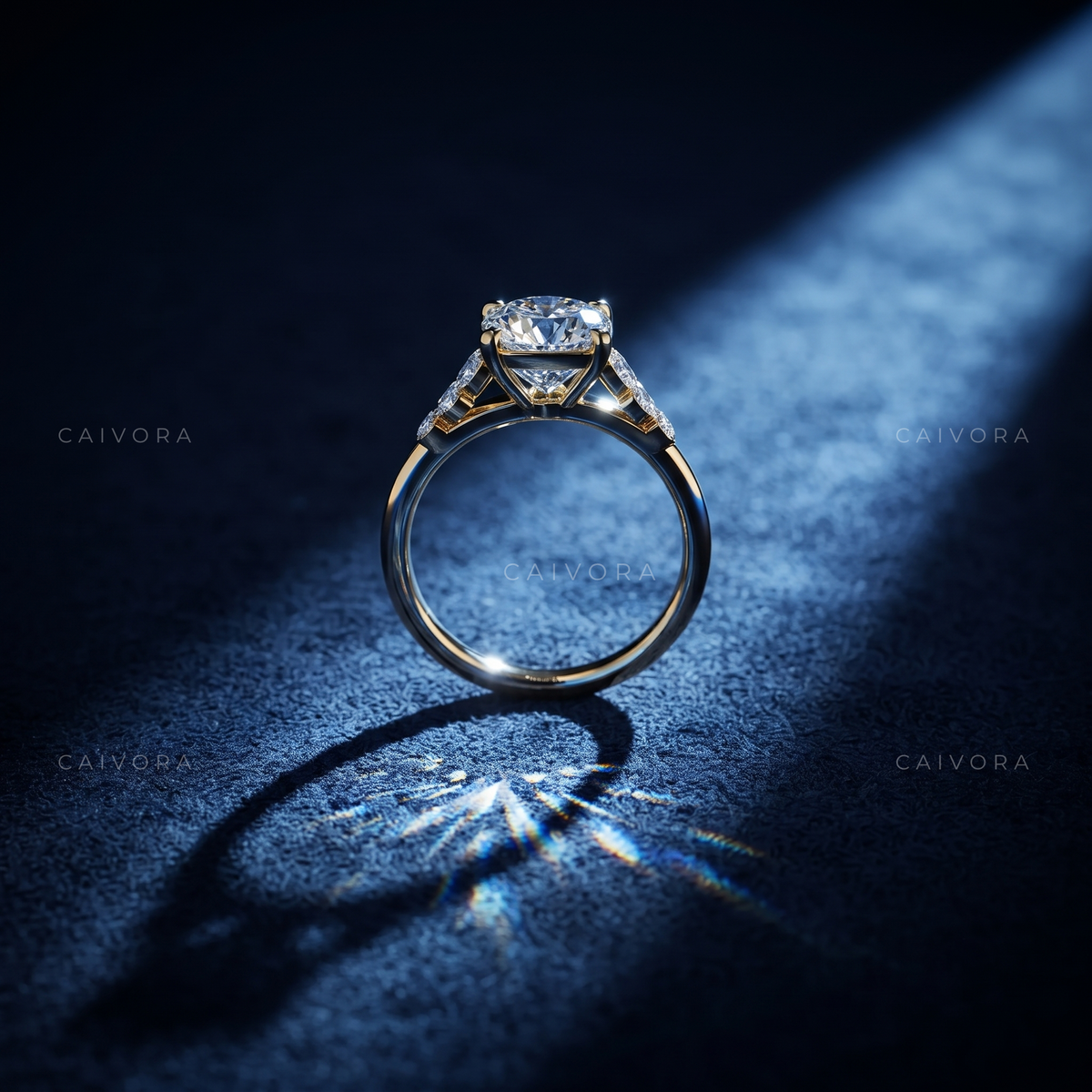 Round Diamond Floral Engagement Ring with Marquise Accents