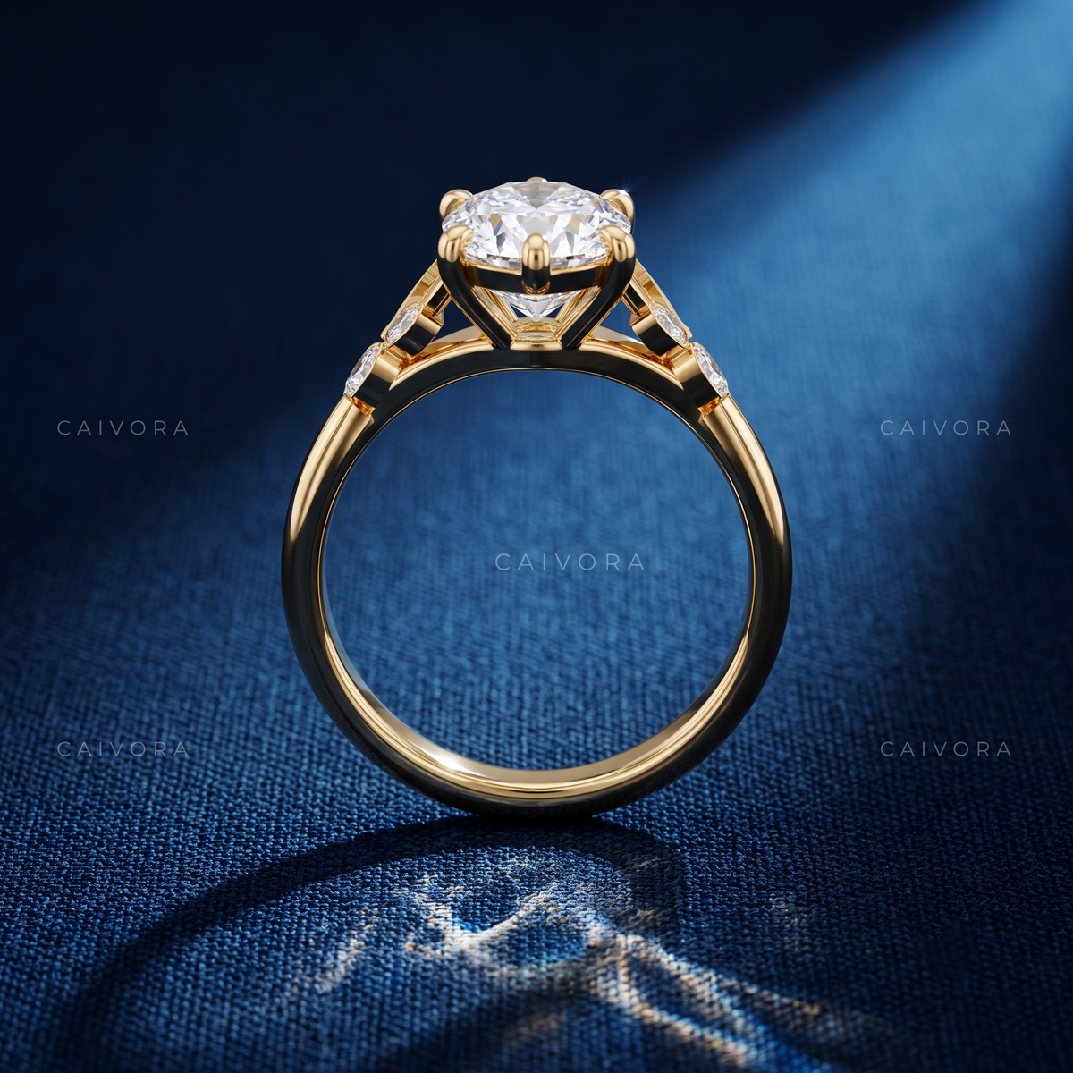 Oval Diamond Floral Engagement Ring with Marquise Accents