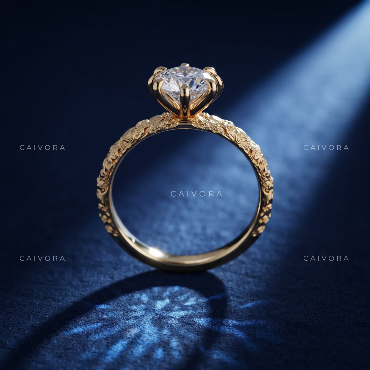 Pear Cut Vintage Floral Engraved Solitaire Engagement Ring