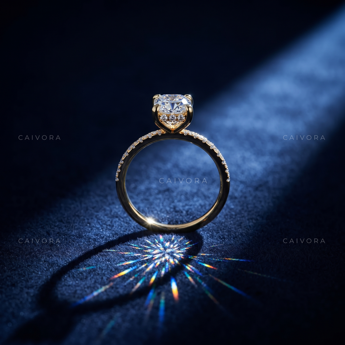 Cushion Cut Diamond Engagement Ring with Elegant Side Stones