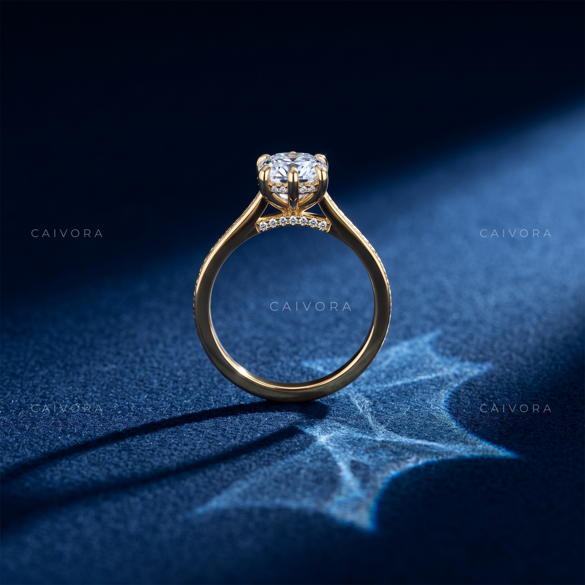Pear Shaped Diamond Architectural Engagement Ring with Round Accents