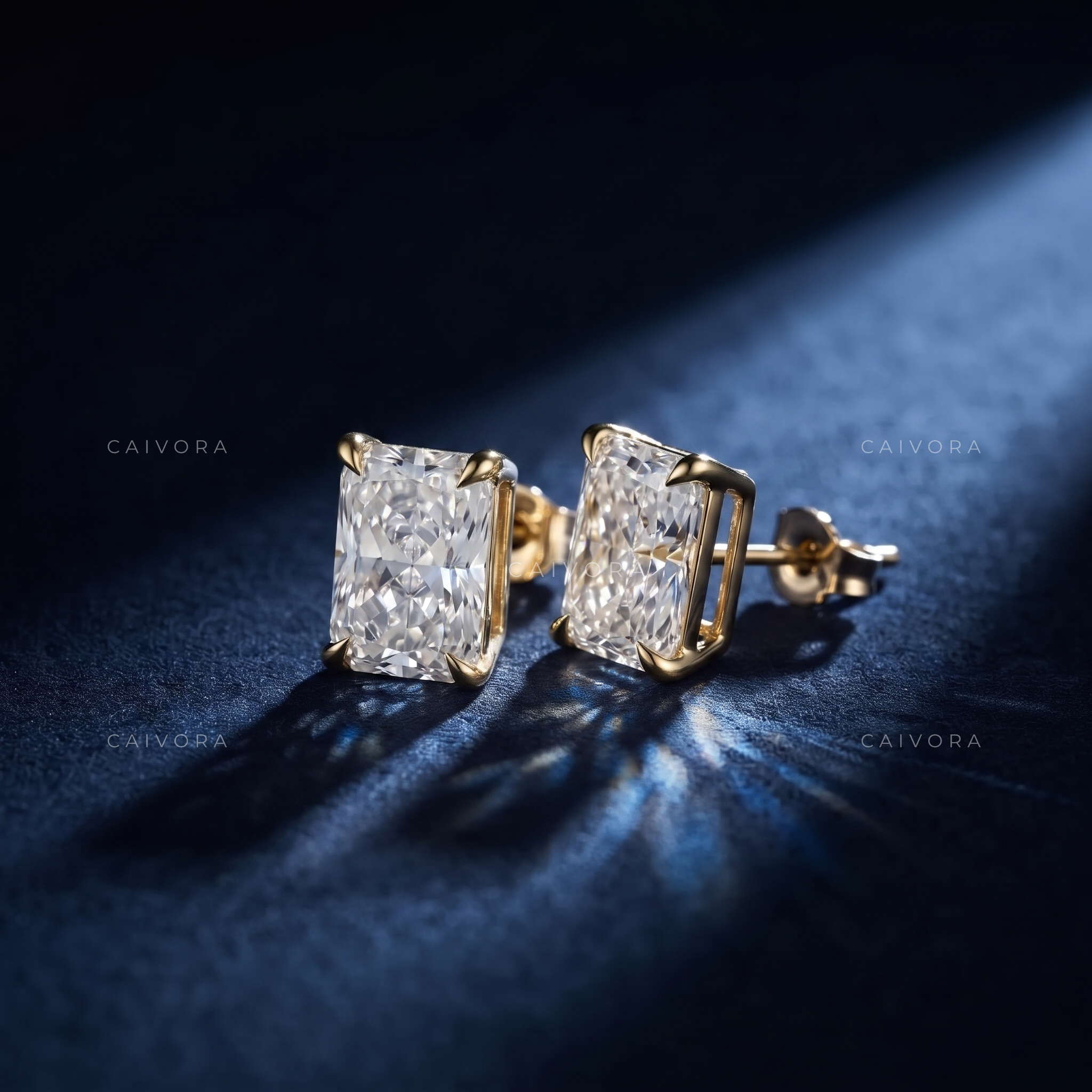 Trimmed-Corner Rectangle Brilliant Fine Stud Earrings