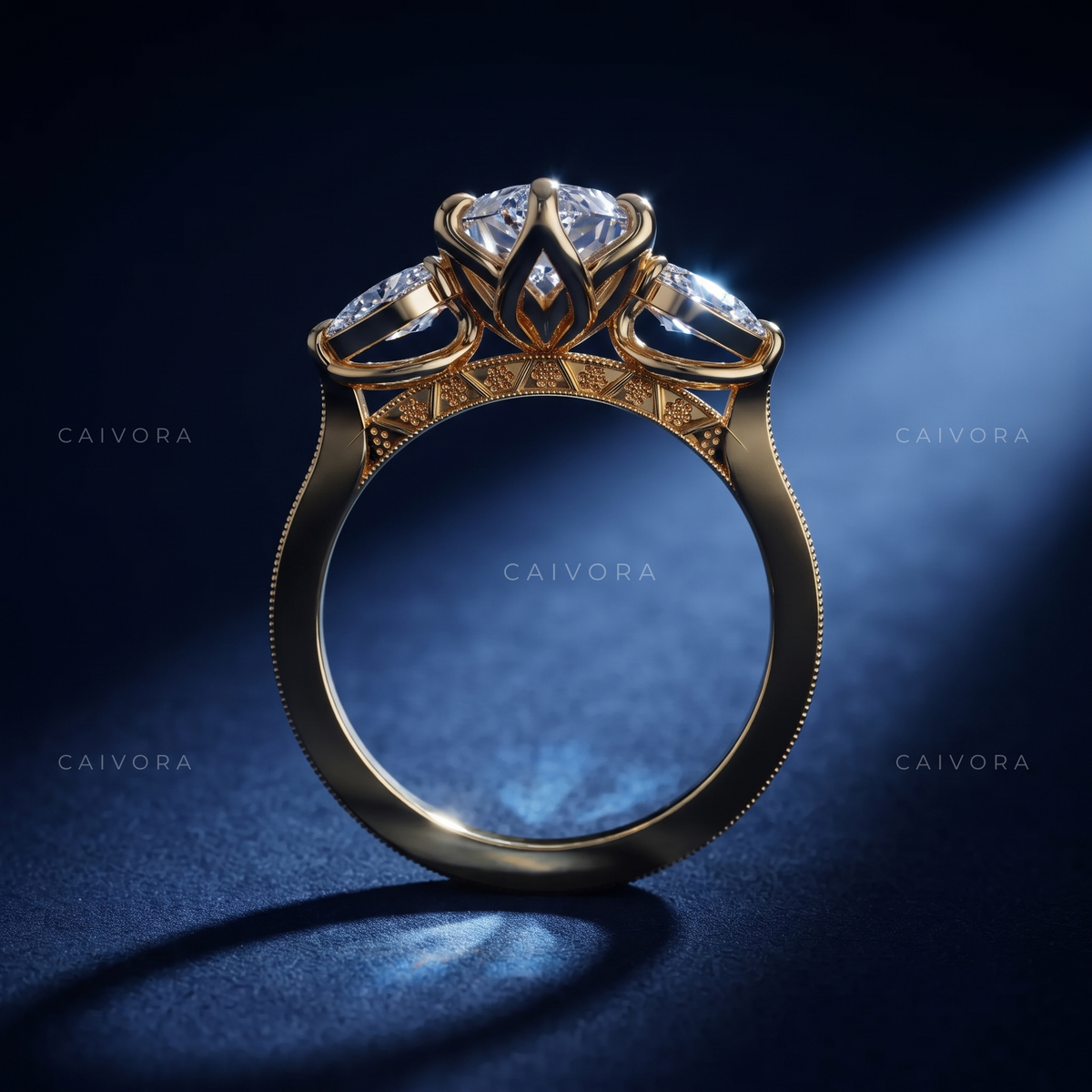 Dutch Marquise Tulip Setting Engagement Ring with Diamond Accents
