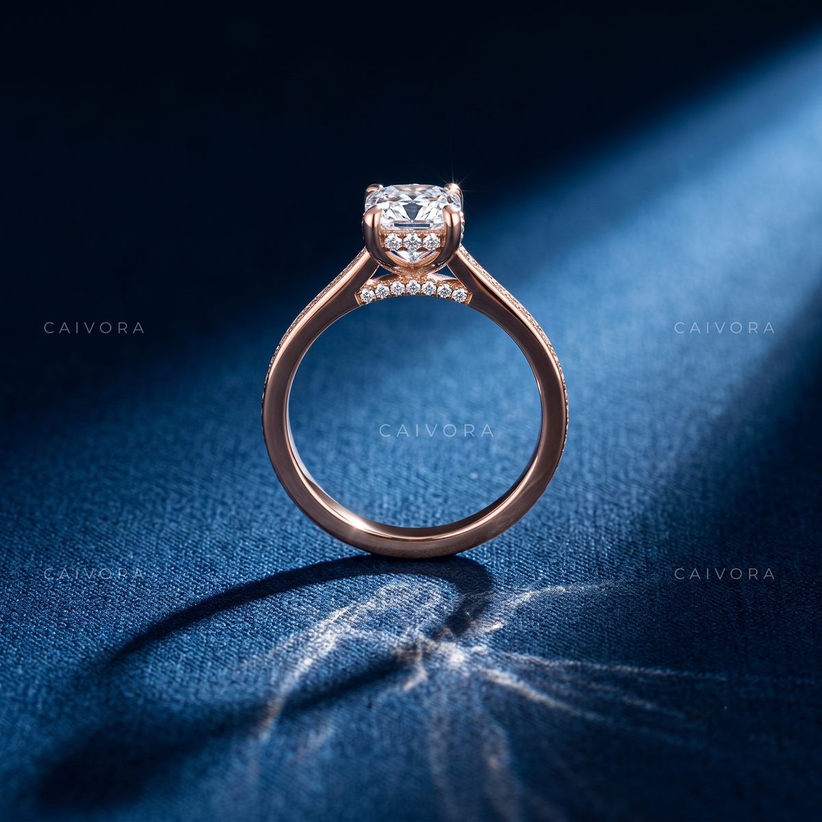 Elongated Cushion Diamond Architectural Engagement Ring