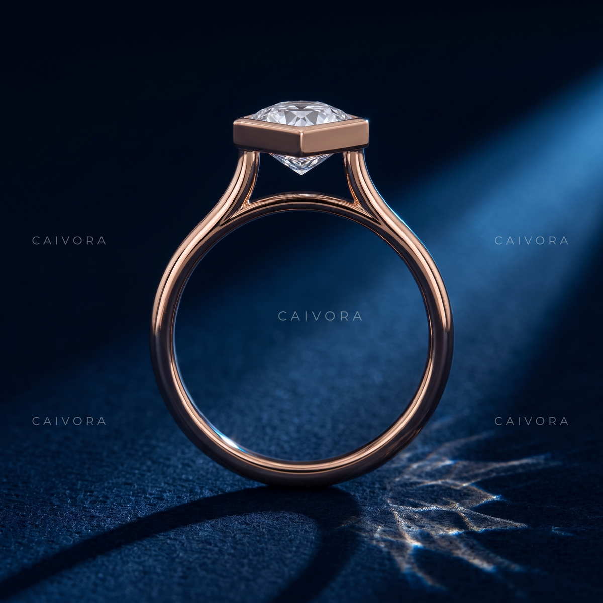 Hexagon Diamond Modern Bezel Engagement Ring