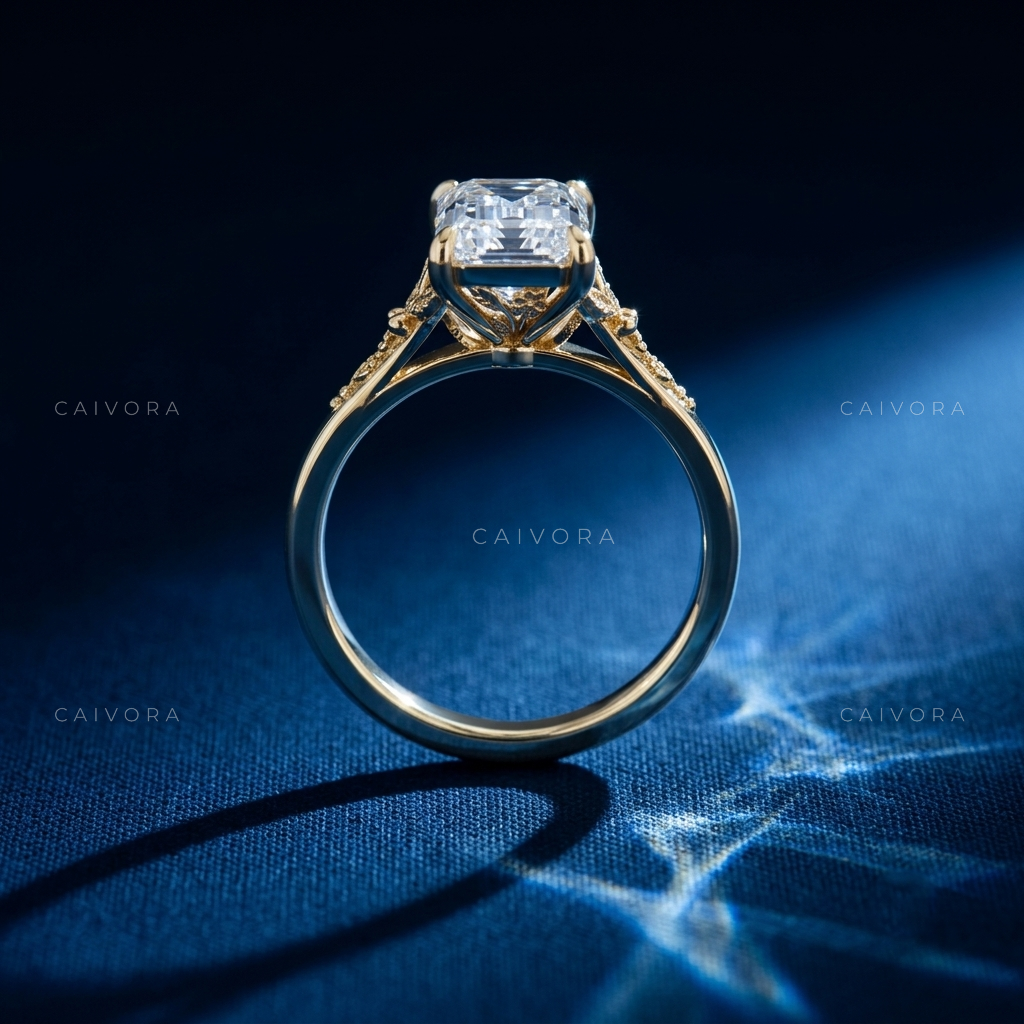 Valencia Emerald Cut Sculpted Diamond Engagement Ring