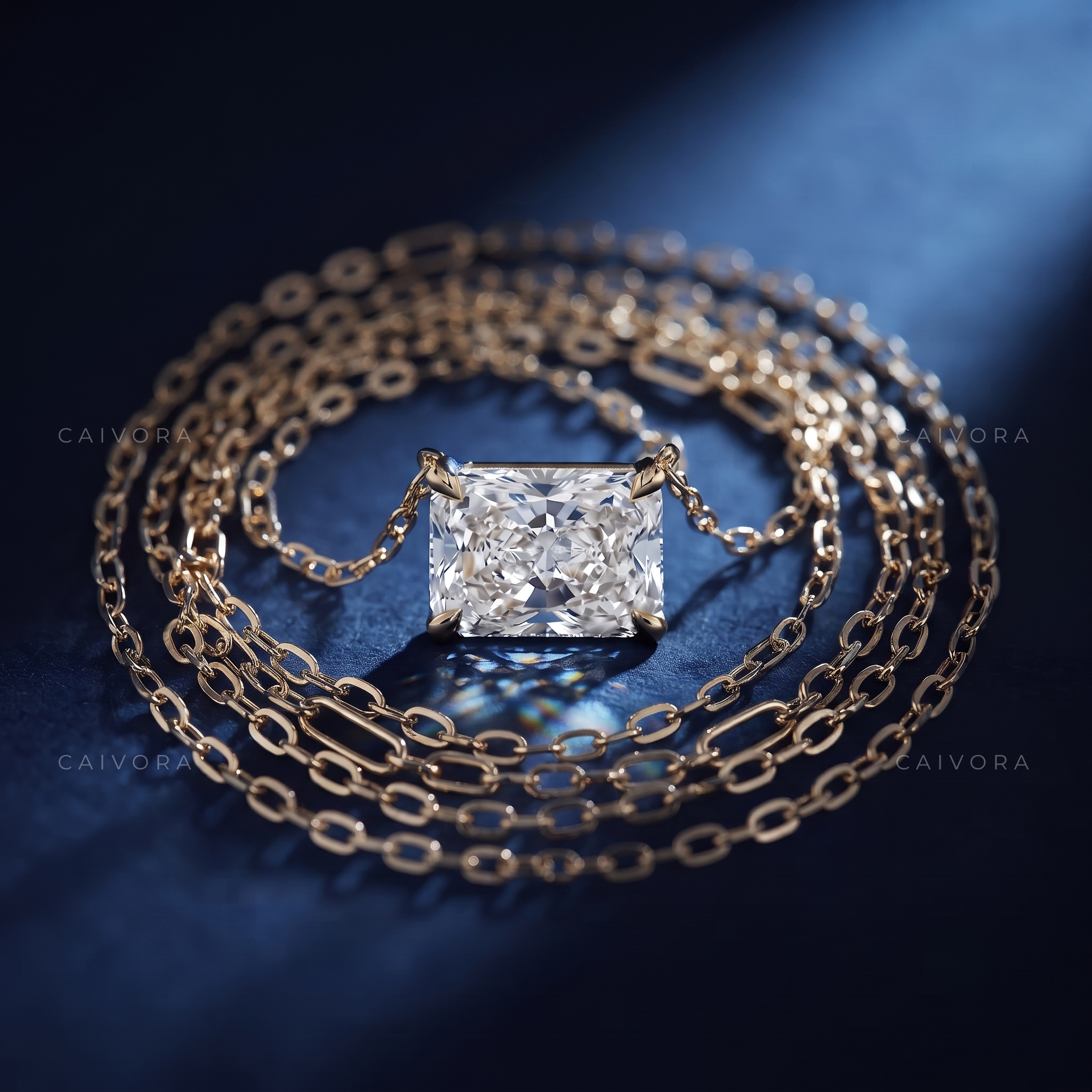 Radiant Cut East-West Lab-Grown Diamond Solitaire Pendant Necklace