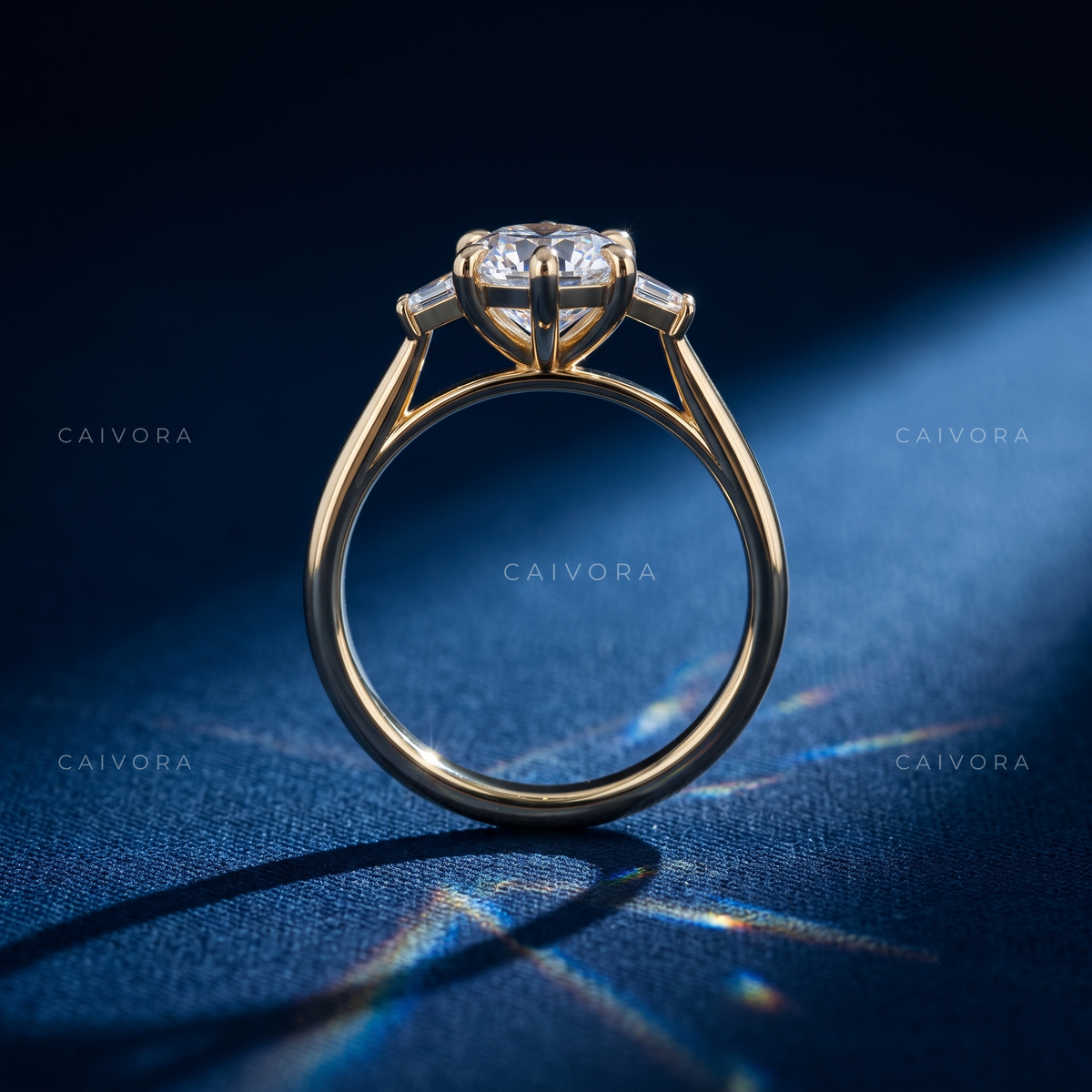 Sophisticated Three Stone Engagement Ring with Marquise Diamond & Trapezoid Accents