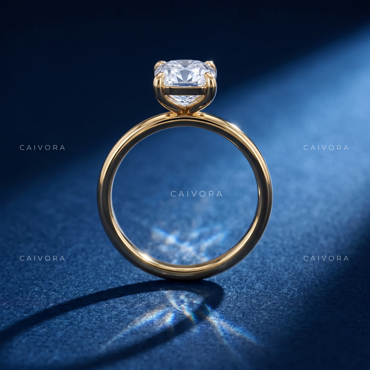Elongated Crisscut Cushion Four Prong Solitaire Engagement Ring