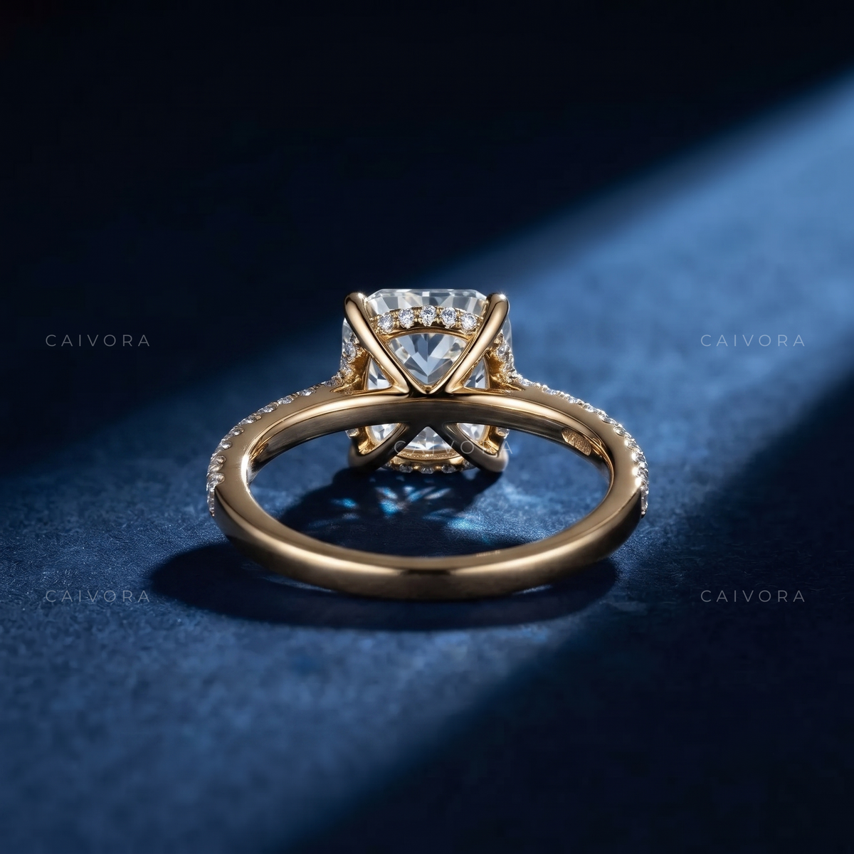 Vintage Cushion Pave Hidden Halo Engagement Ring