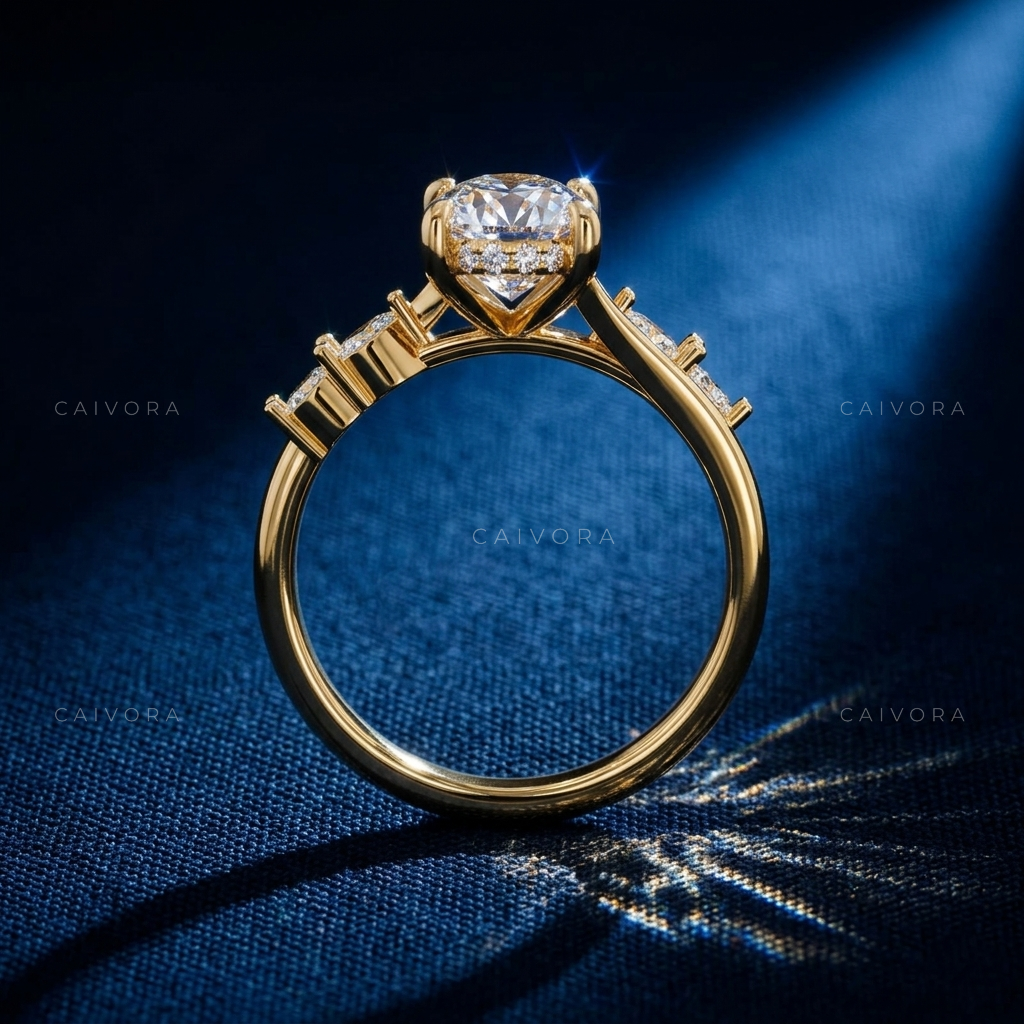 Graceful Twist Band Engagement Ring with an Moval Cut Center Stone