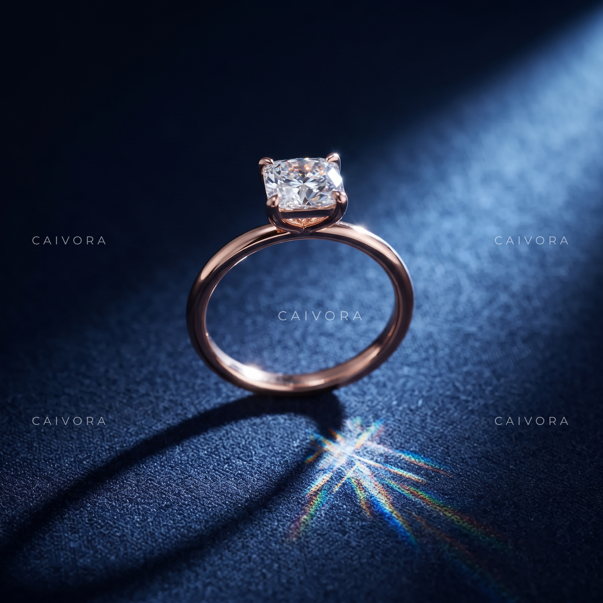 Elongated Cushion Cut Four Prong Solitaire Engagement Ring